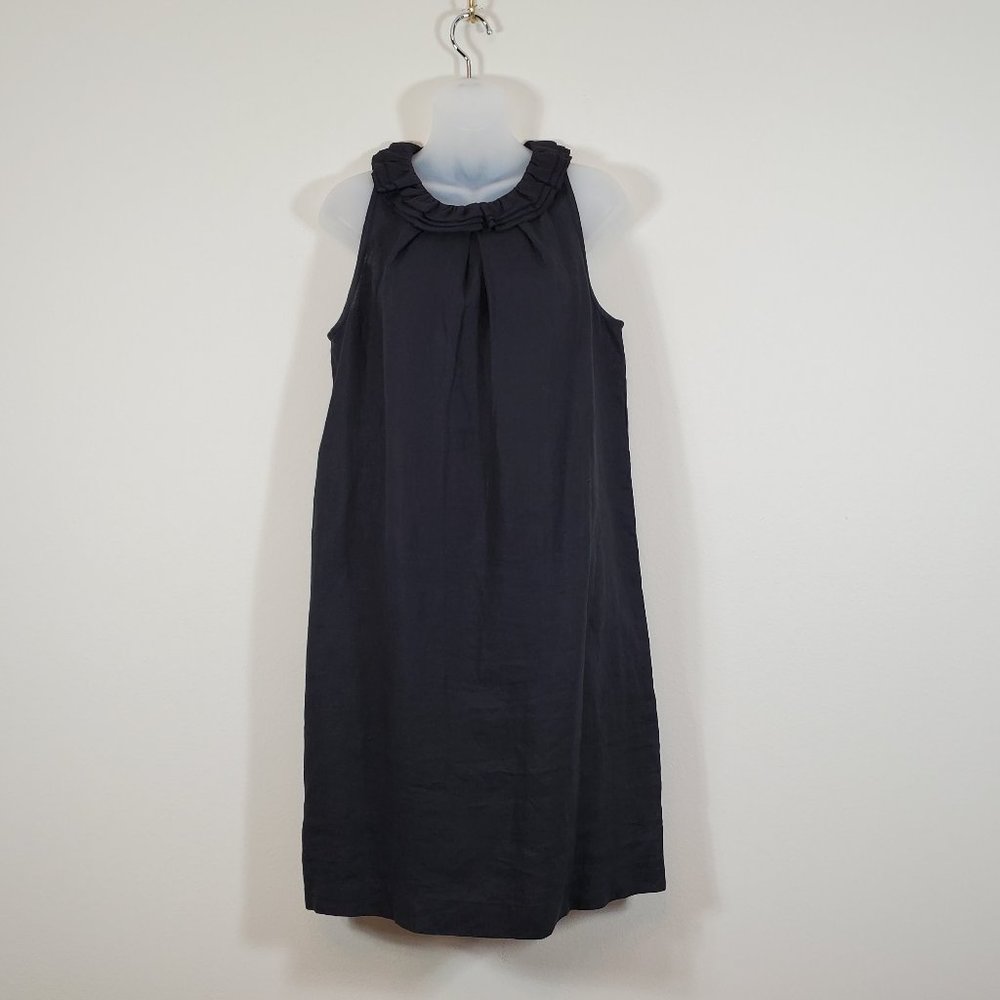 Tyler Boe Black Linen Ruffle Collar Dress M